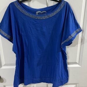 Lot of 3 Tops Avenue Royal Blue Short Sleeve Top with Silver Accents